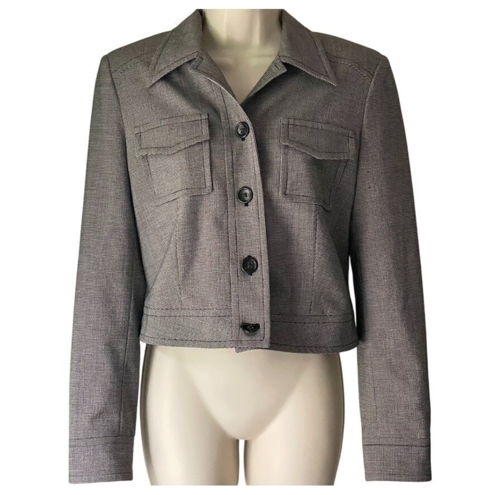Banana Republic Italy Wool Houndstooth Cropped Blazer Jacket Size 4 - Picture 1 of 11